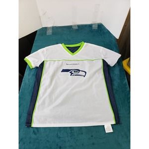 Seattle Seahawks Mens White Short Sleeve Jersey Sz Large Flag Football NFL